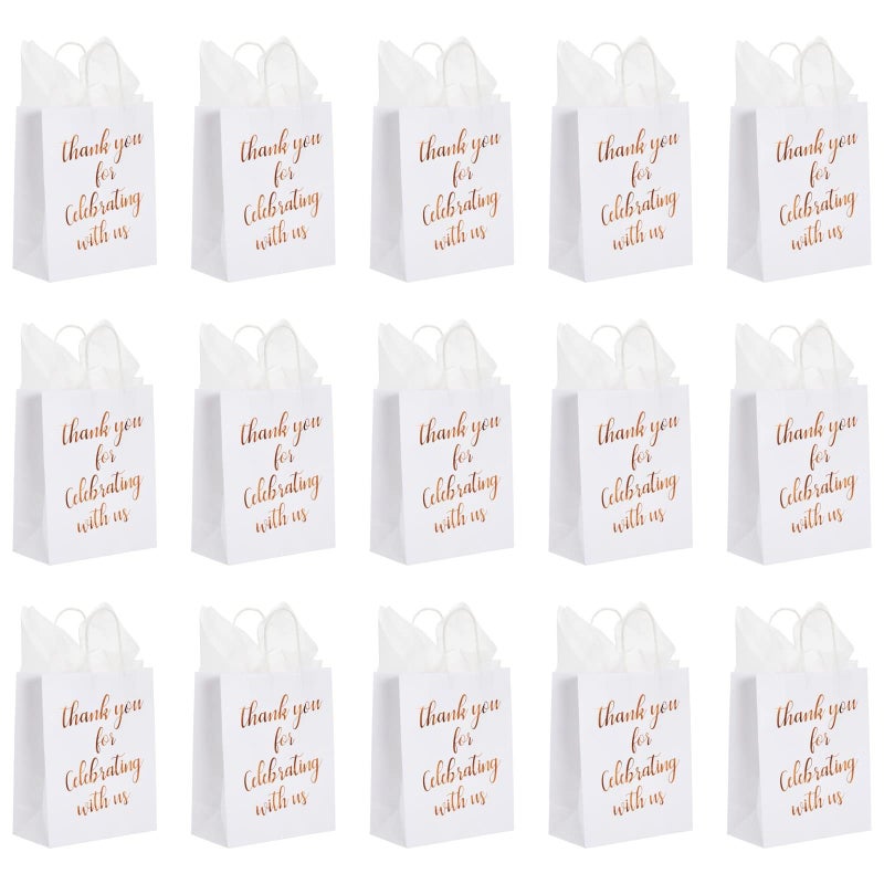 Sparkle and Bash Wedding Welcome Bags Rose Gold - 15-Pack Medium 10x8x4 in Rose Gold Foil Paper with Handles - Bridal Shower Thank You Gift Bag With Tissue Paper & Party Favor - Image 4